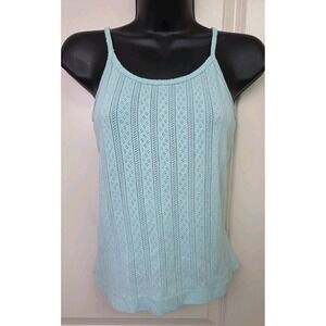 Vintage 90s Pointelle Knit Camisole Tank Top Coquette Nuggets Baby Blue Size S
